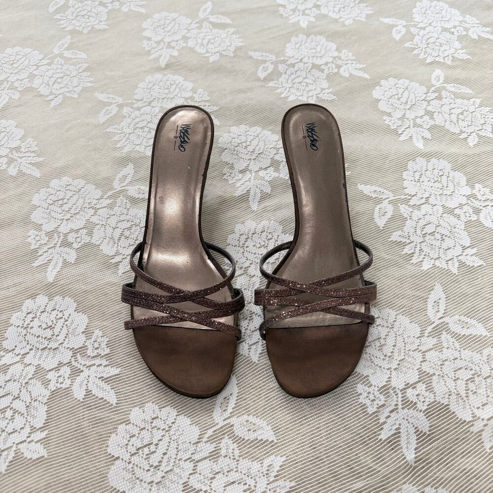 Mossimo Brown Glitter Strappy Kitten Heels Size 8.5